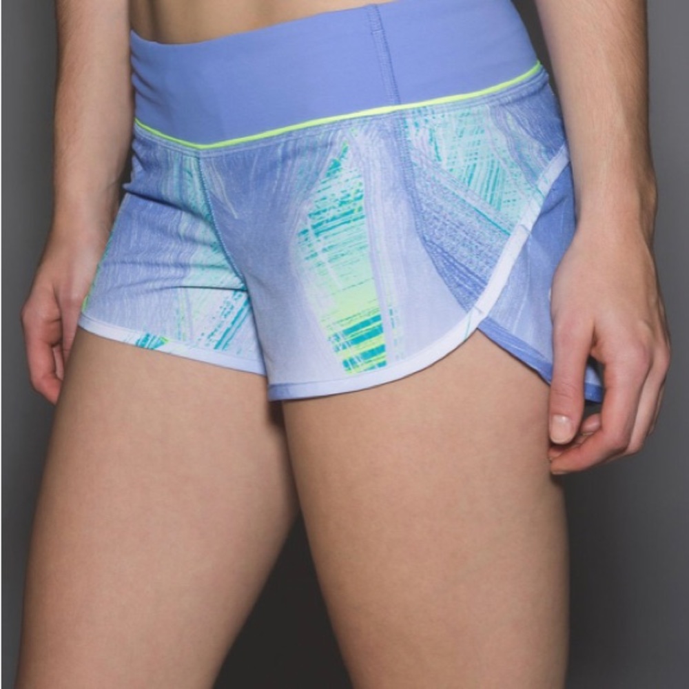 lululemon athletica Light Blue & Neon Green Athletic Shorts